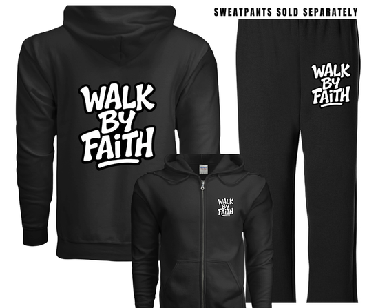 10 COLOR OPTIONS- WALK BY FAITH ZIPPER HOOD (SWEATPANTS IN BLK, GRY, NAVY)