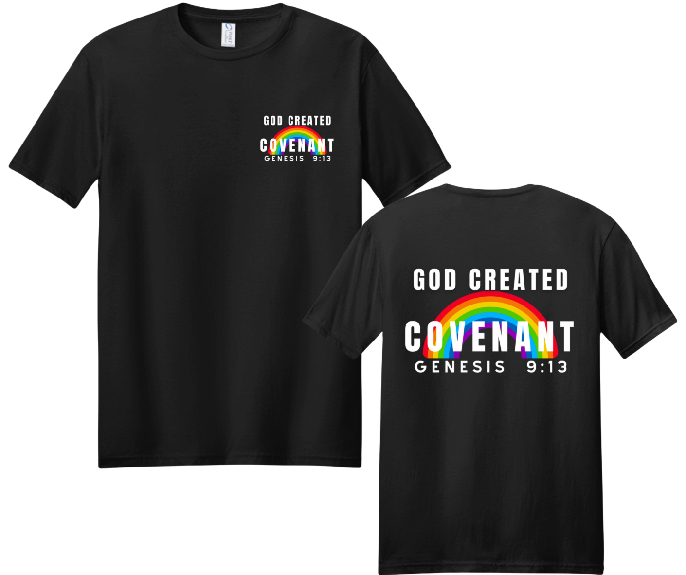 God Created Covenant Genesis 9:13 Christian T-Shirt | Biblical Rainbow Apparel