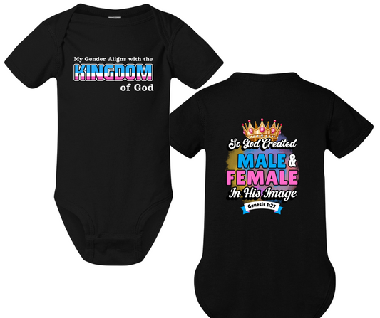 My Gender Aligns with the Kingdom of God Baby Bodysuit | Genesis 1:27 Christian Infant Onesie