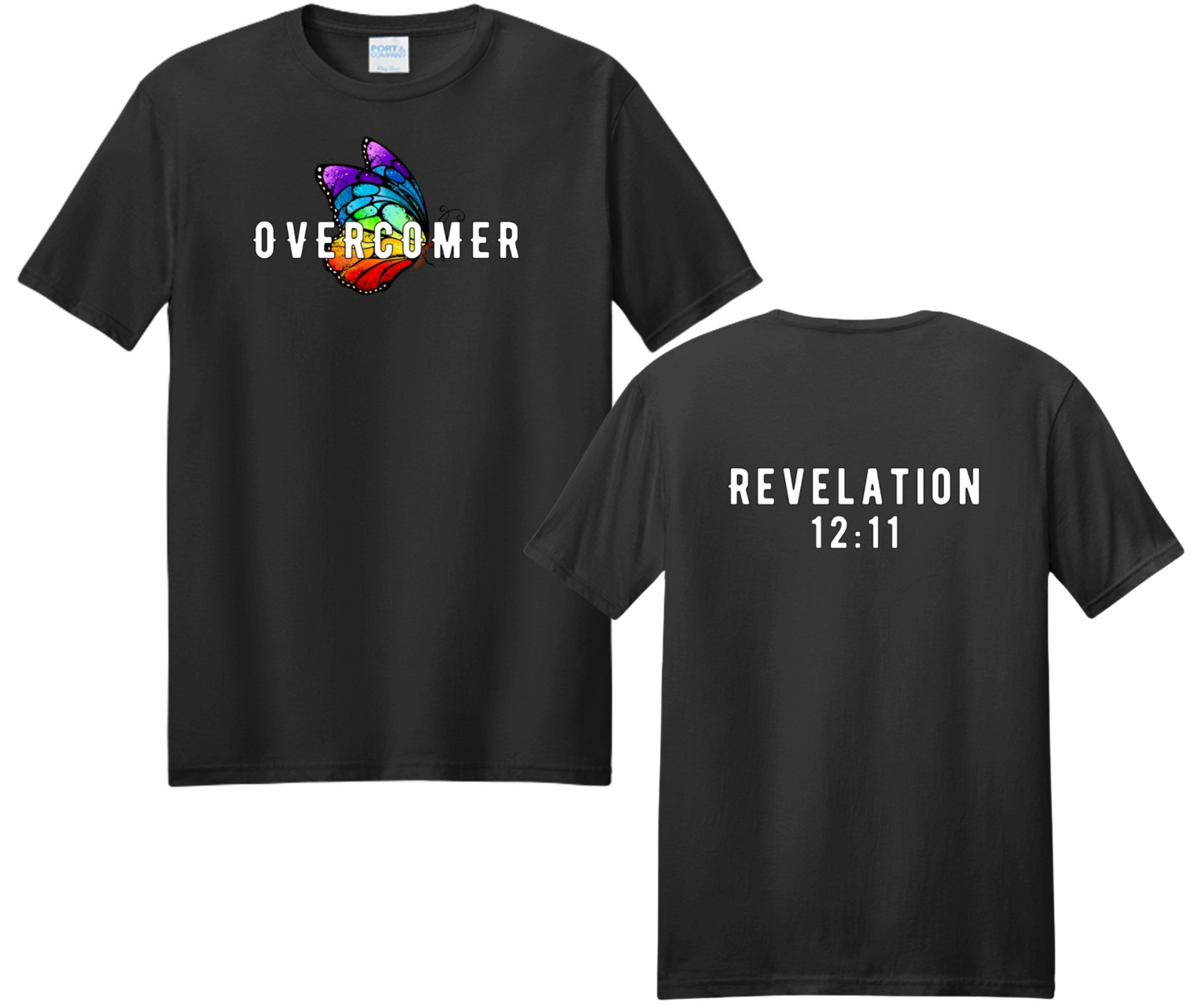 Overcomer Christian T-Shirt | Revelation 12:11 Faith-Based Butterfly Tee | Biblical Victory Apparel
