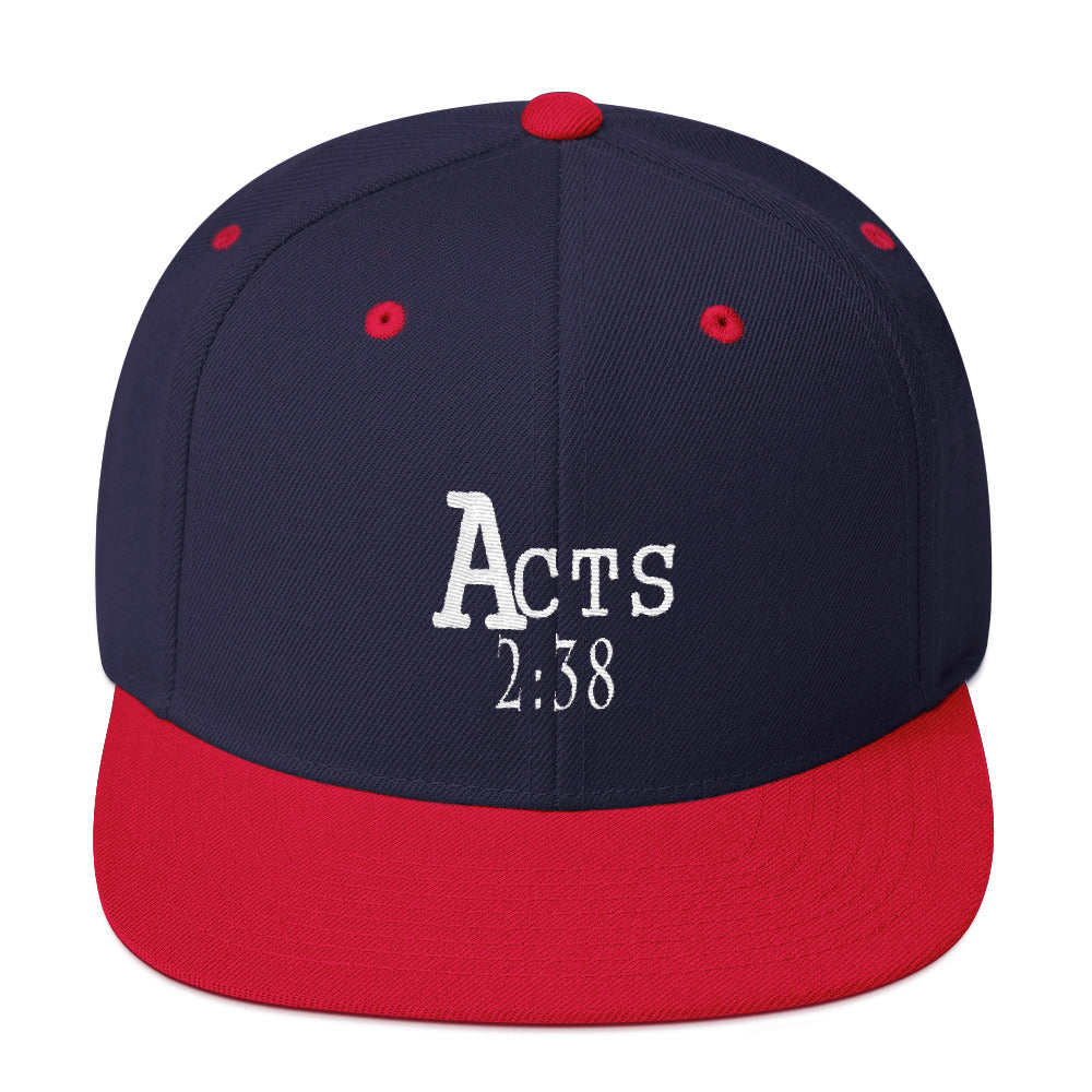 Acts 2:38 Wht Embroidery Snapback Hat