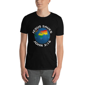 Jesus Saves Rainbow Globe Short-Sleeve Unisex T-Shirt