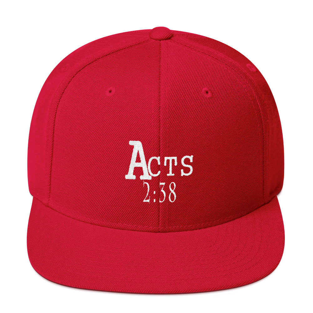 Acts 2:38 Wht Embroidery Snapback Hat