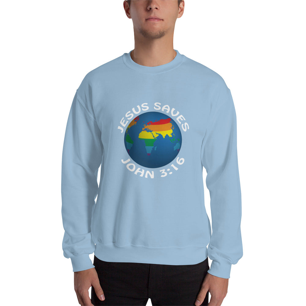 Jesus Saves Blue Globe Sweatshirt